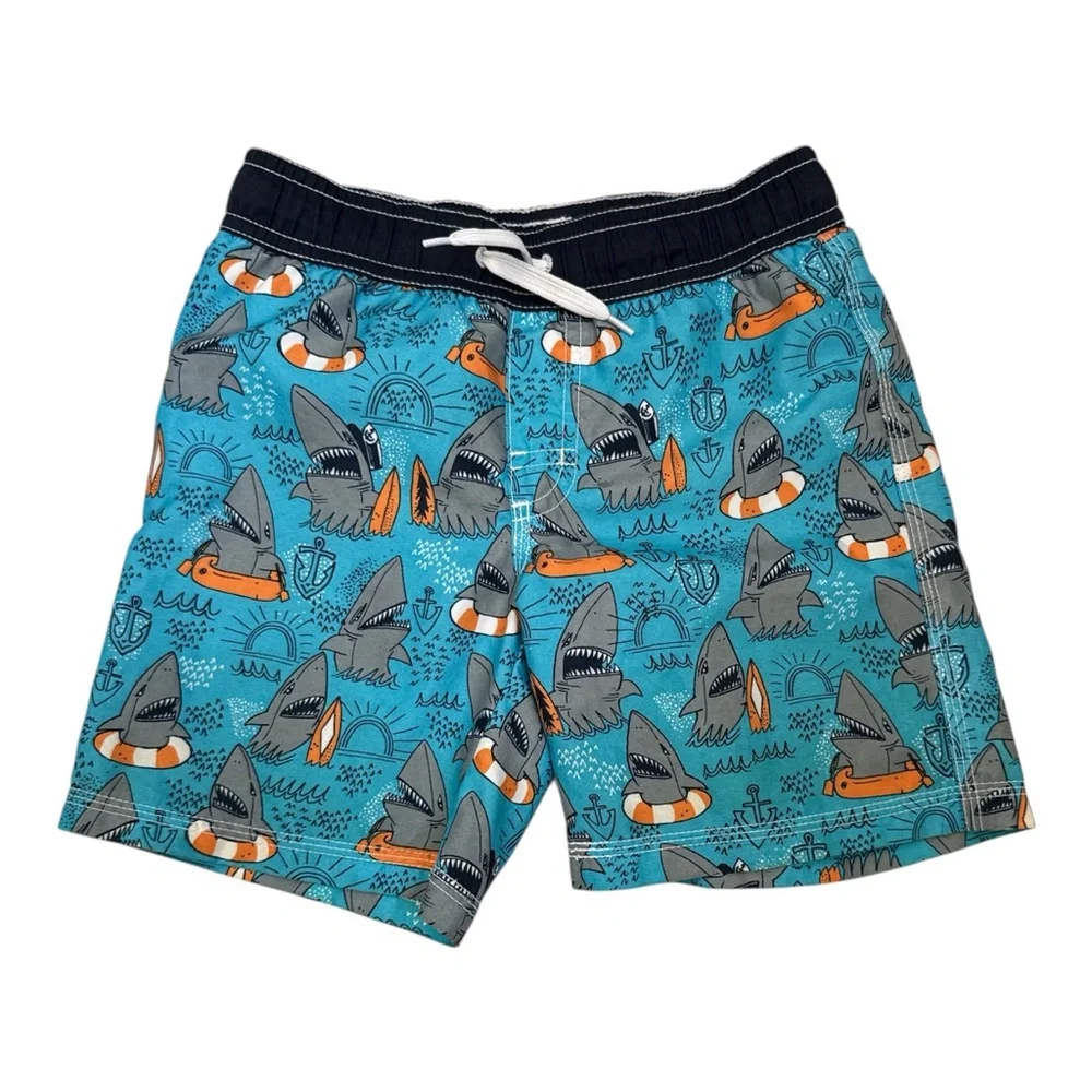 Gymboree Blue Shark Swim Trunks Boys 5T Drawstring Lined Board Shorts - Picture 2 of 13